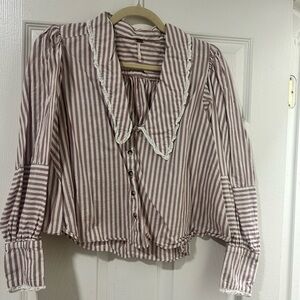 Free People Purple Striped Blouse XS